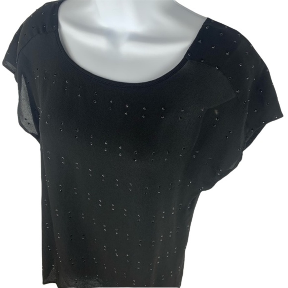 Forever 21 Womens Black Short Sleeve Jeweled Top